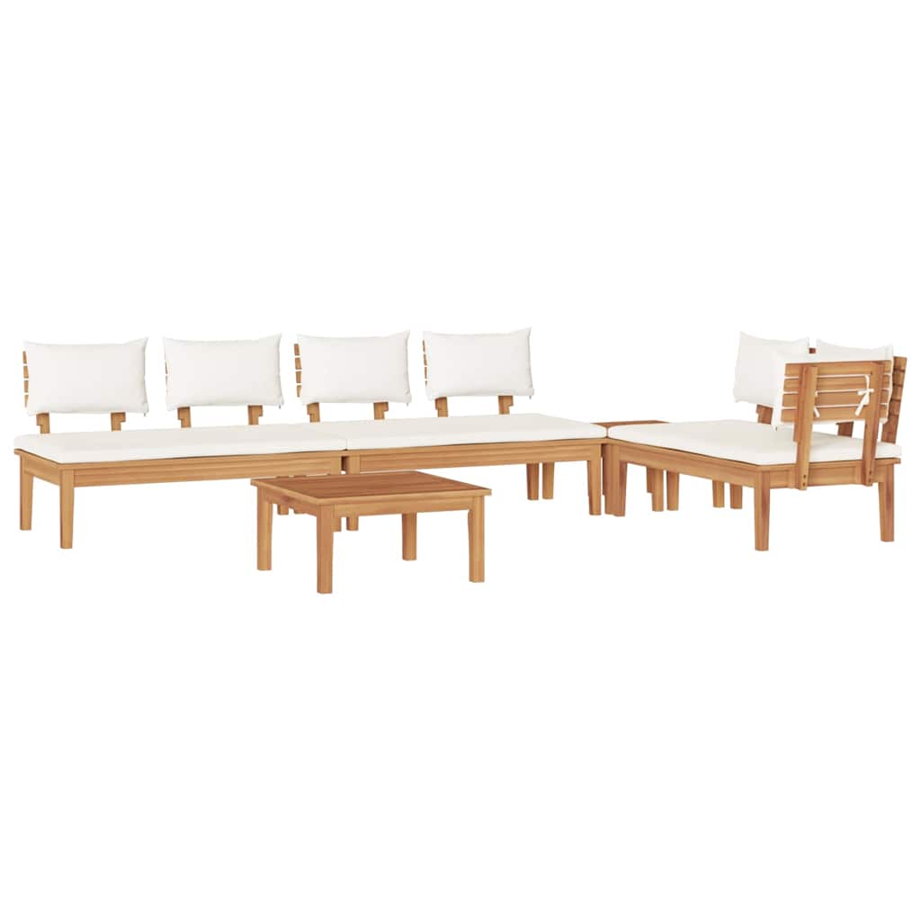 Garden Bench Set with Cushion 5 pcs Brown and Cream