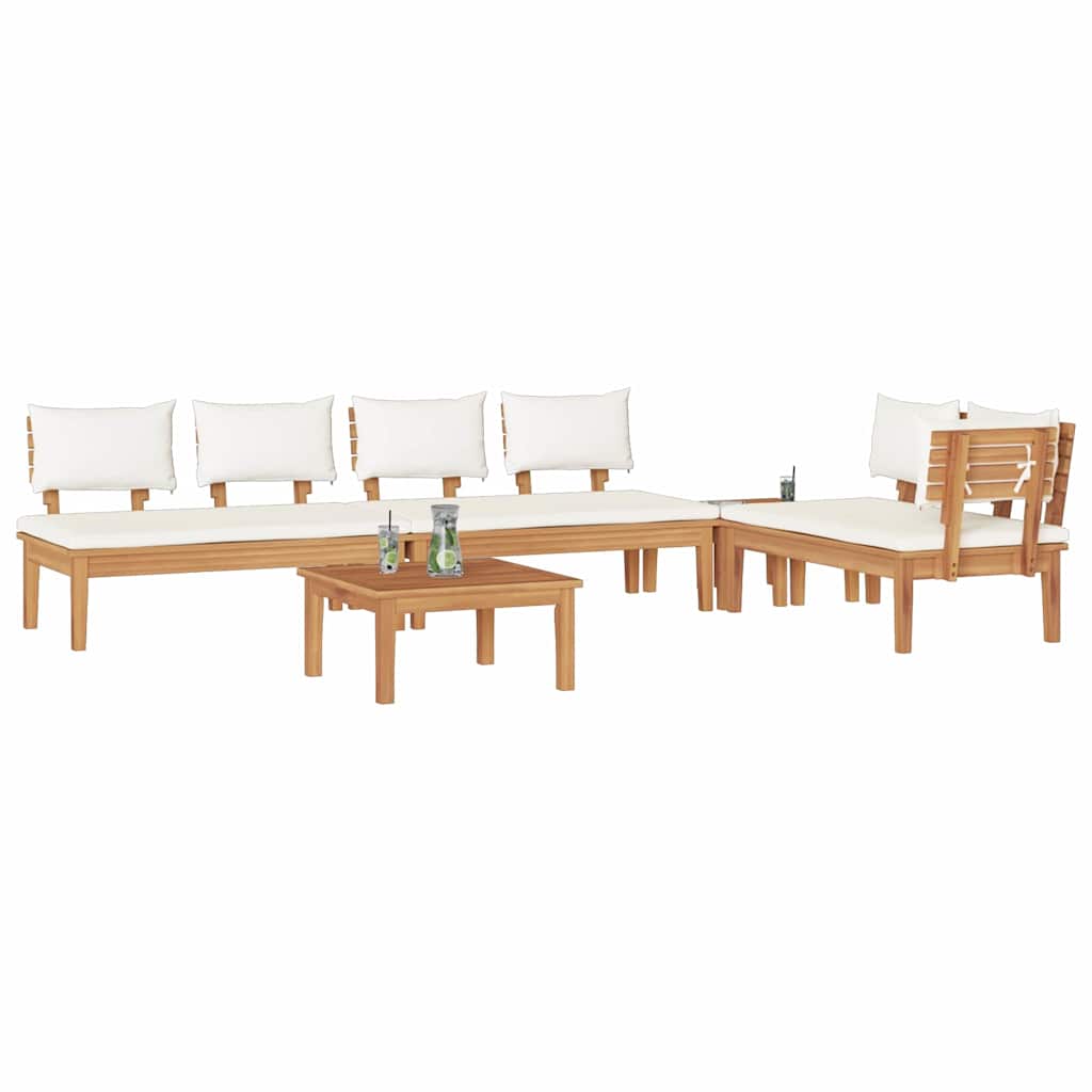 Garden Bench Set with Cushion 5 pcs Brown and Cream