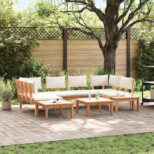 Garden Bench Set with Cushion 4 pcs Brown and Cream