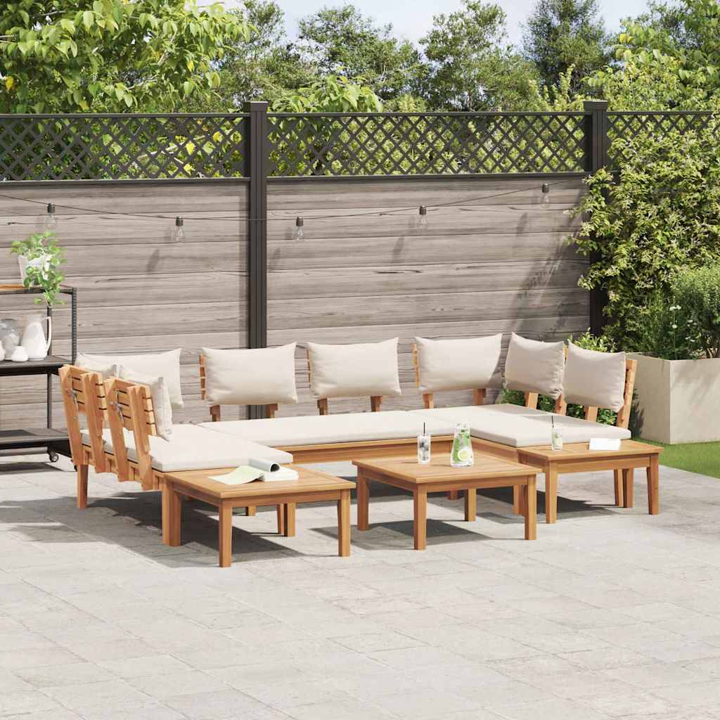 Garden Bench Set with Cushion 4 pcs Brown and Cream