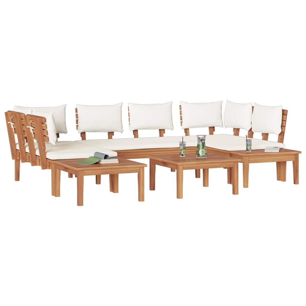 Garden Bench Set with Cushion 4 pcs Brown and Cream