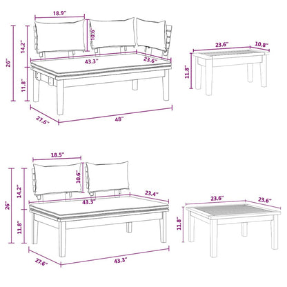 Garden Bench Set with Cushion 4 pcs Brown and Cream