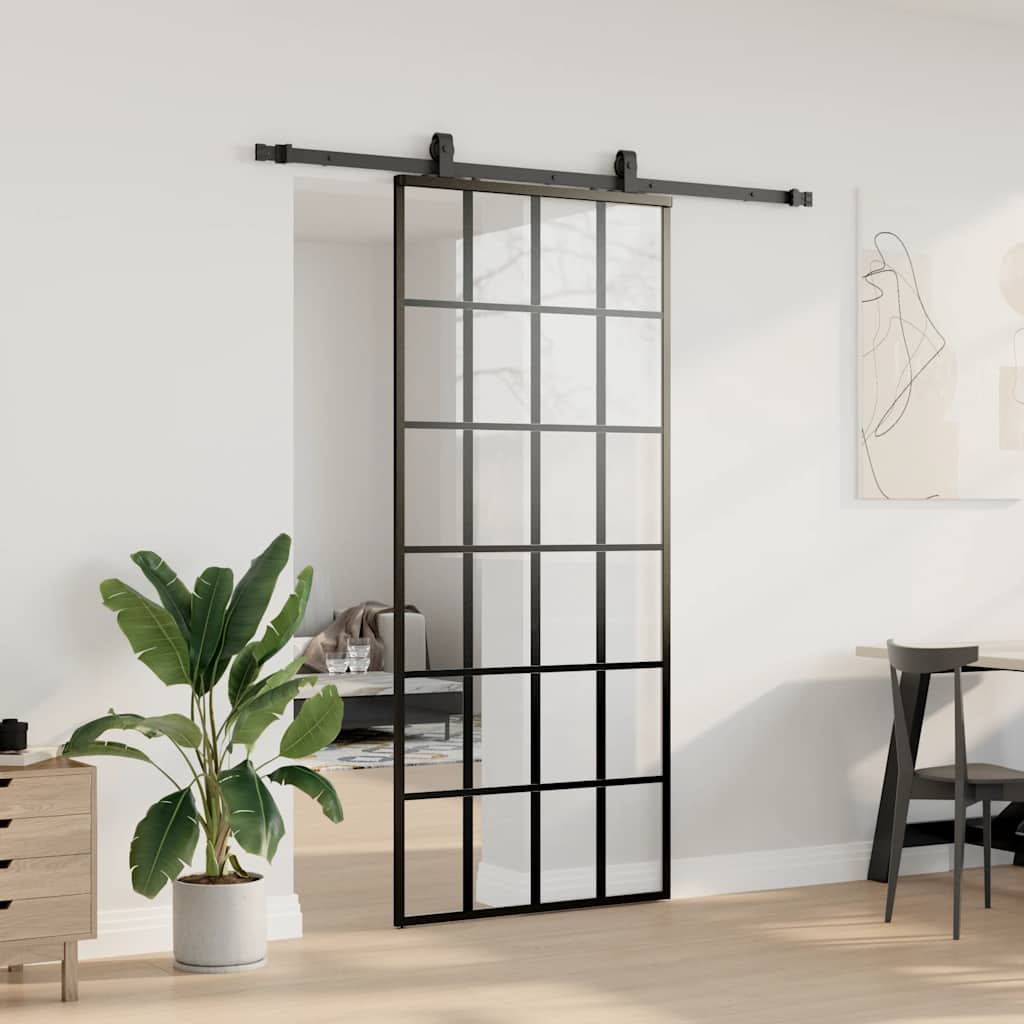 Sliding Door with Hardware Set Black 90x205 cm ESG Glass