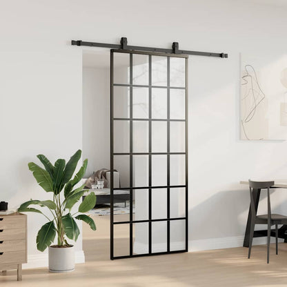 Sliding Door with Hardware Set Black 90x205 cm ESG Glass