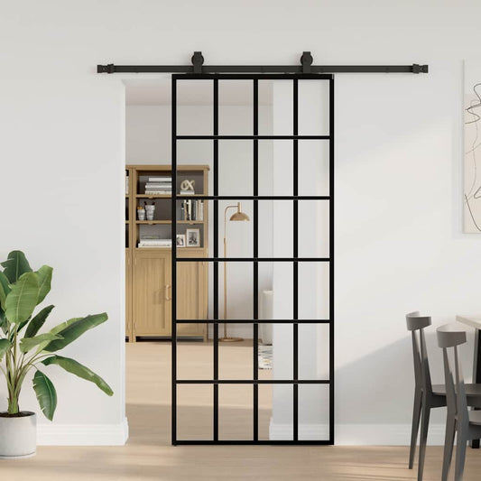 Sliding Door with Hardware Set Black 90x205 cm ESG Glass
