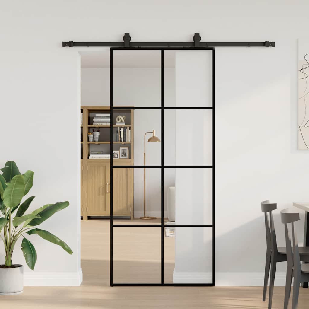 Sliding Door with Hardware Set Black 90x205 cm ESG Glass