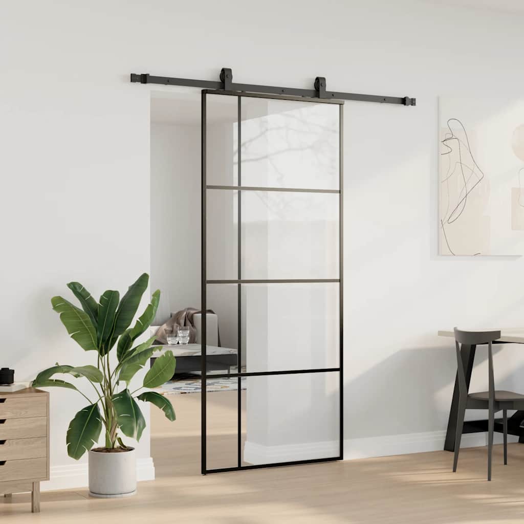 Sliding Door with Hardware Set Black 90x205 cm ESG Glass