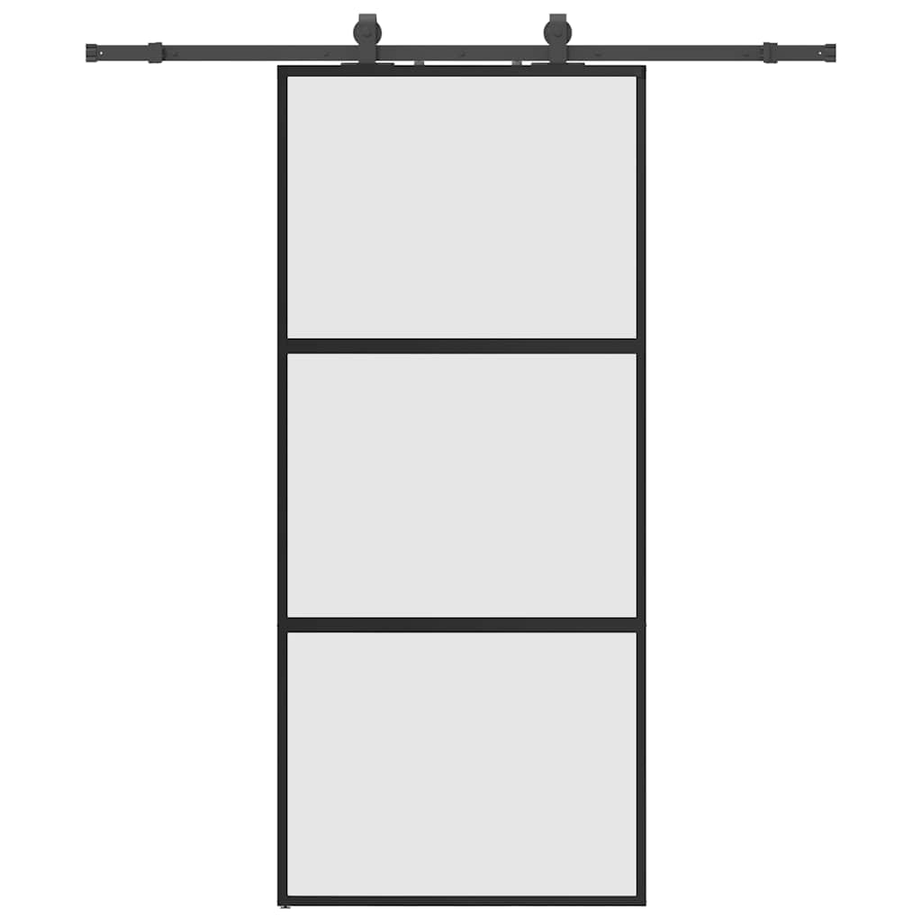 Sliding Door with Hardware Set Black 90x205 cm Tempered Glass