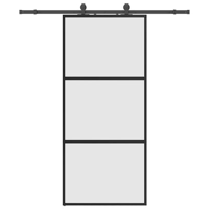 Sliding Door with Hardware Set Black 90x205 cm Tempered Glass