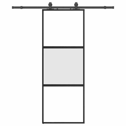Sliding Door with Hardware Set Black 76x205 cm Tempered Glass