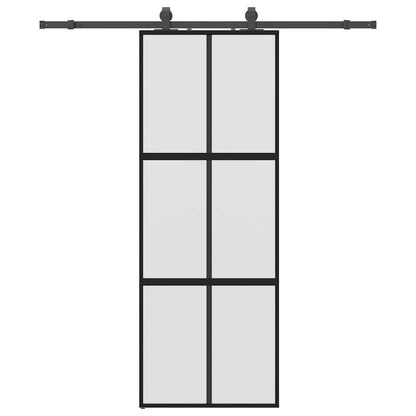 Sliding Door with Hardware Set Black 76x205 cm Tempered Glass