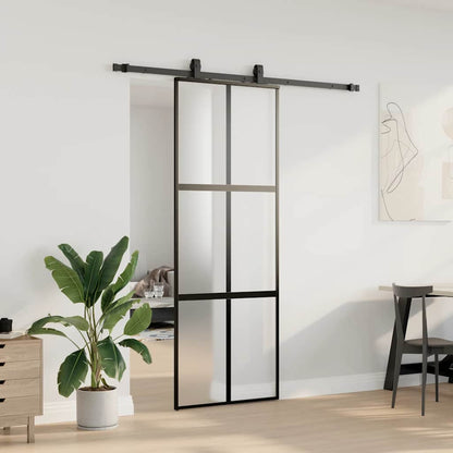 Sliding Door with Hardware Set Black 76x205 cm Tempered Glass
