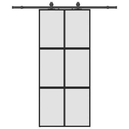 Sliding Door with Hardware Set Black 90x205 cm Tempered Glass