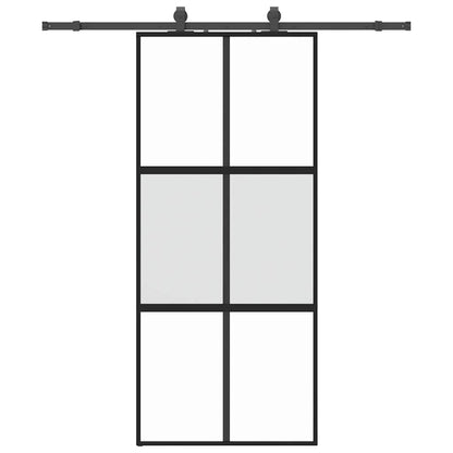 Sliding Door with Hardware Set Black 90x205 cm Tempered Glass