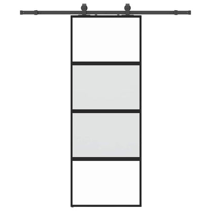 Sliding Door with Hardware Set Black 76x205 cm Tempered Glass