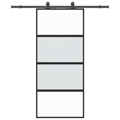 Sliding Door with Hardware Set Black 90x205 cm Tempered Glass