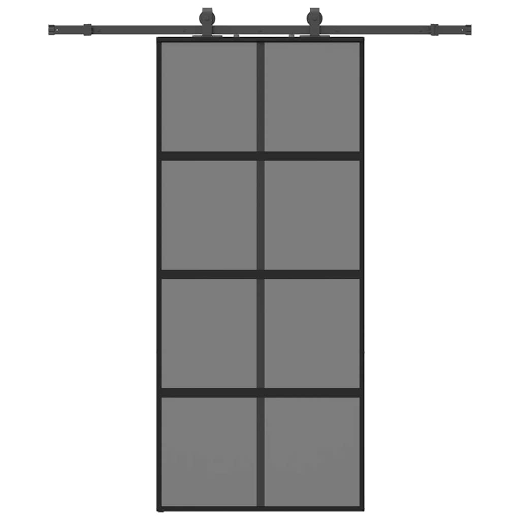 Sliding Door with Hardware Set Black 90x205 cm Tempered Glass