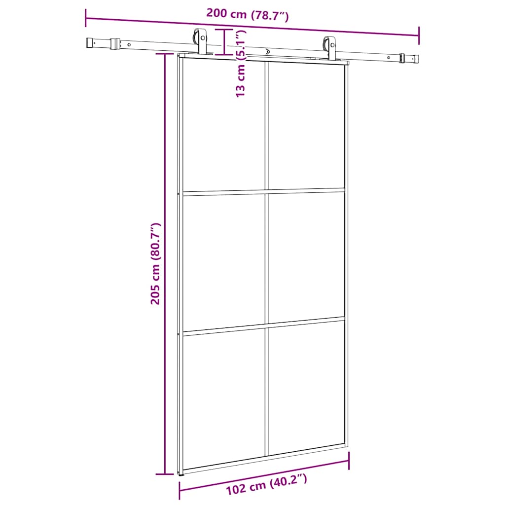Sliding Door with Hardware Set Black 102x205 cm ESG Glass
