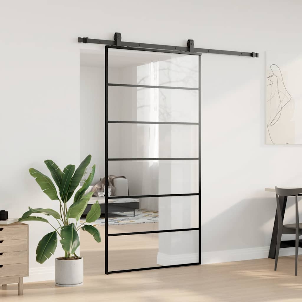 Sliding Door with Hardware Set Black 102x205 cm ESG Glass