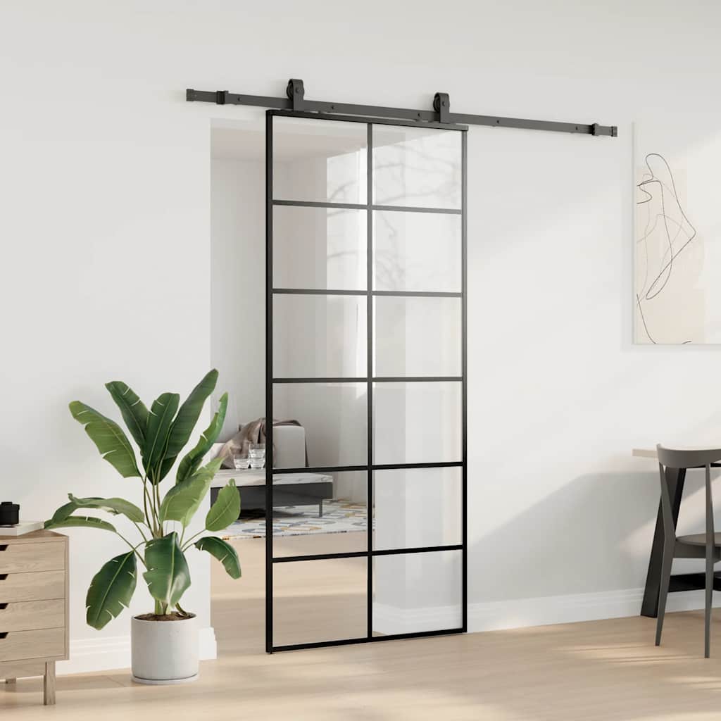 Sliding Door with Hardware Set Black 90x205 cm ESG Glass