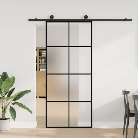 Sliding Door with Hardware Set Black 90x205 cm ESG Glass