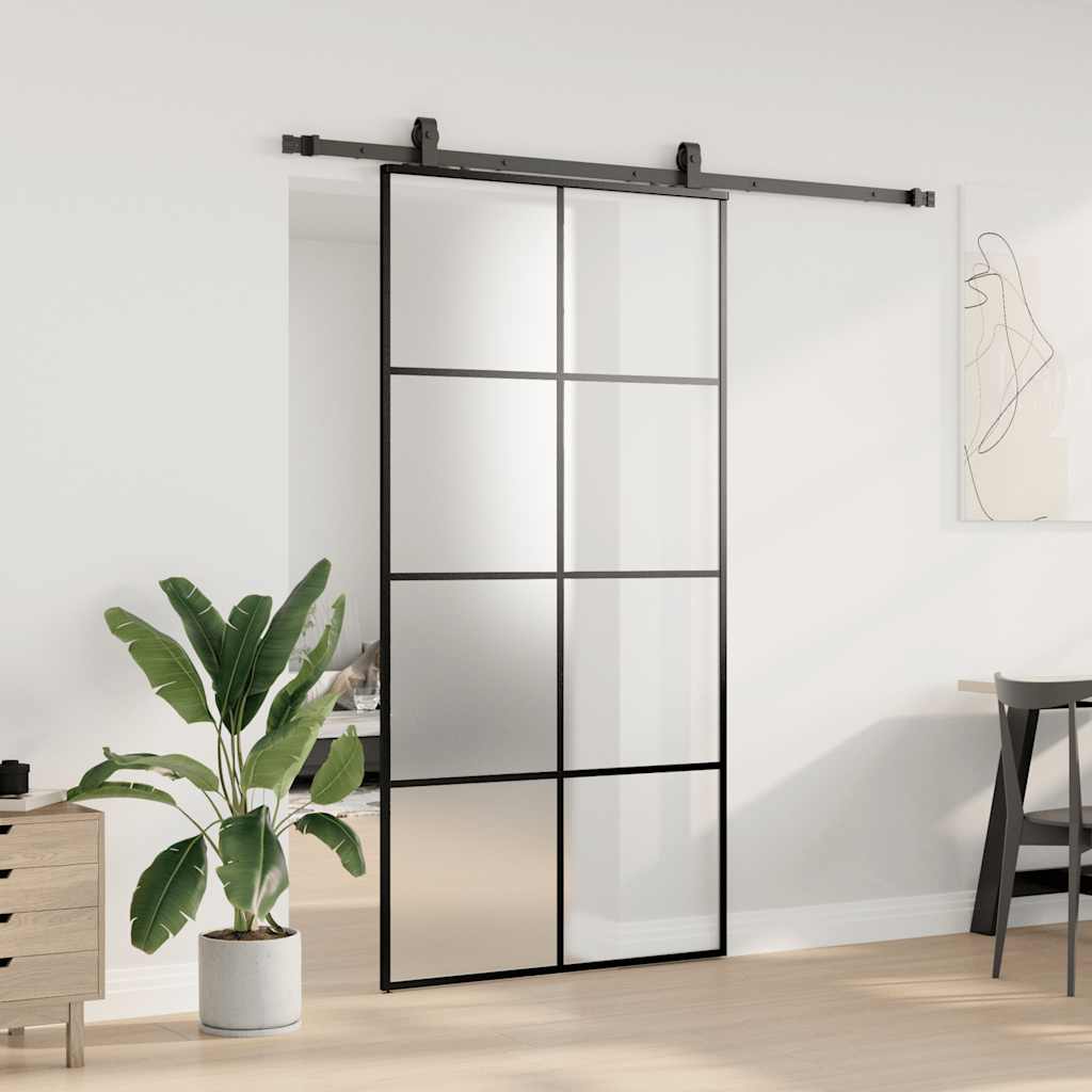 Sliding Door with Hardware Set Black 102.5x205 cm ESG Glass