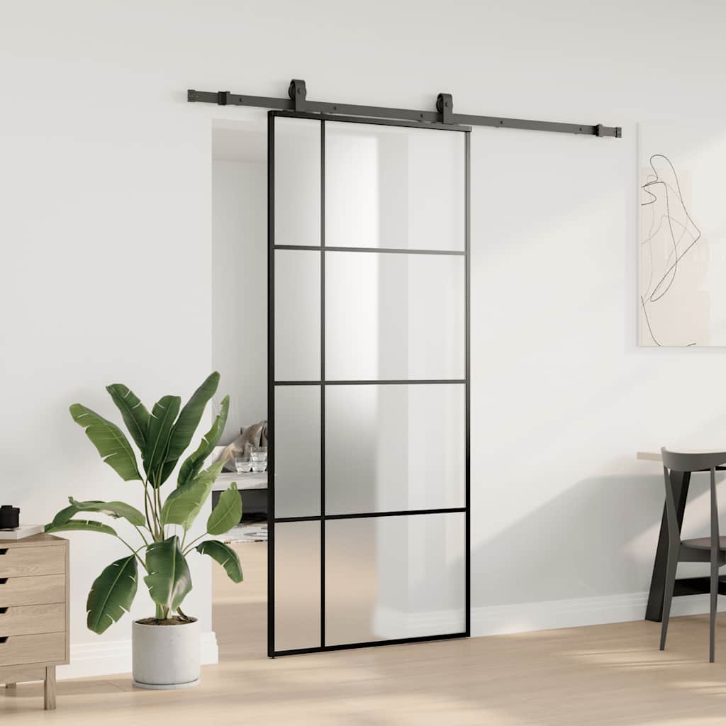 Sliding Door with Hardware Set Black 90x205 cm ESG Glass