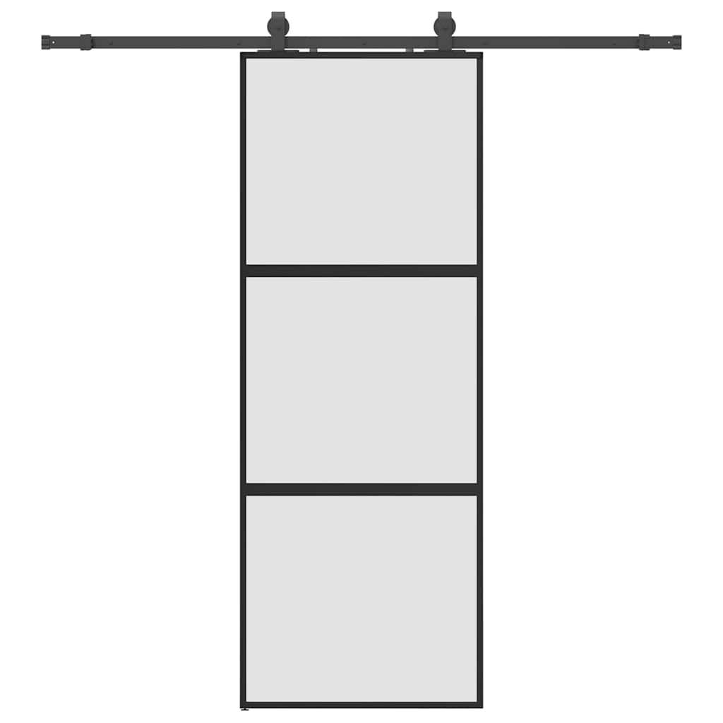 Sliding Door with Hardware Set Black 76x205 cm Tempered Glass