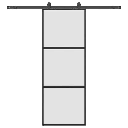 Sliding Door with Hardware Set Black 76x205 cm Tempered Glass