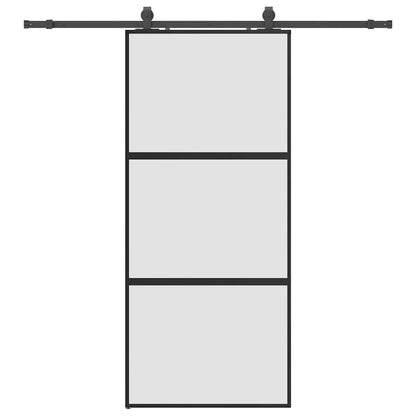 Sliding Door with Hardware Set Black 90x205 cm Tempered Glass