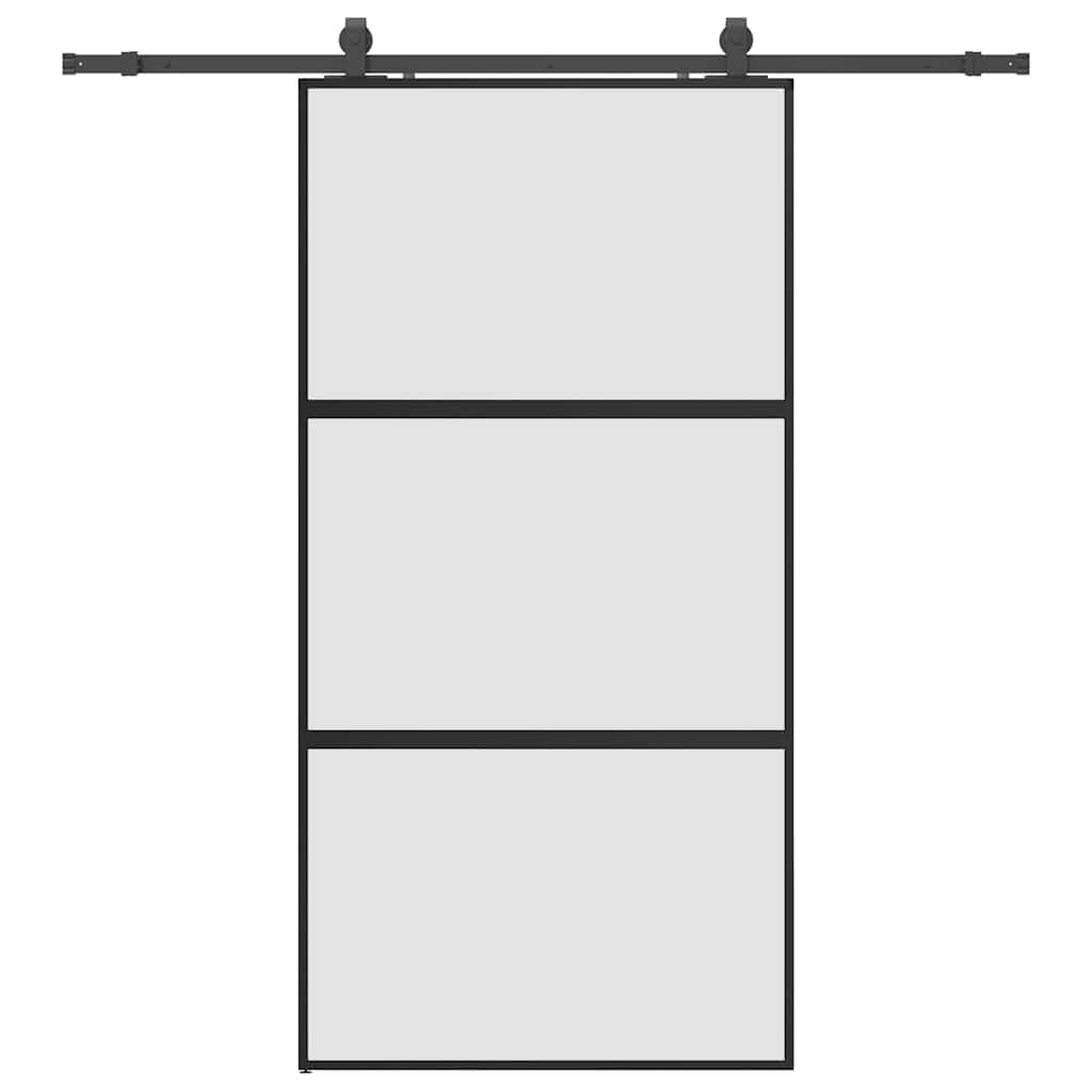 Sliding Door with Hardware Set Black 102.5x205 cm Tempered Glass