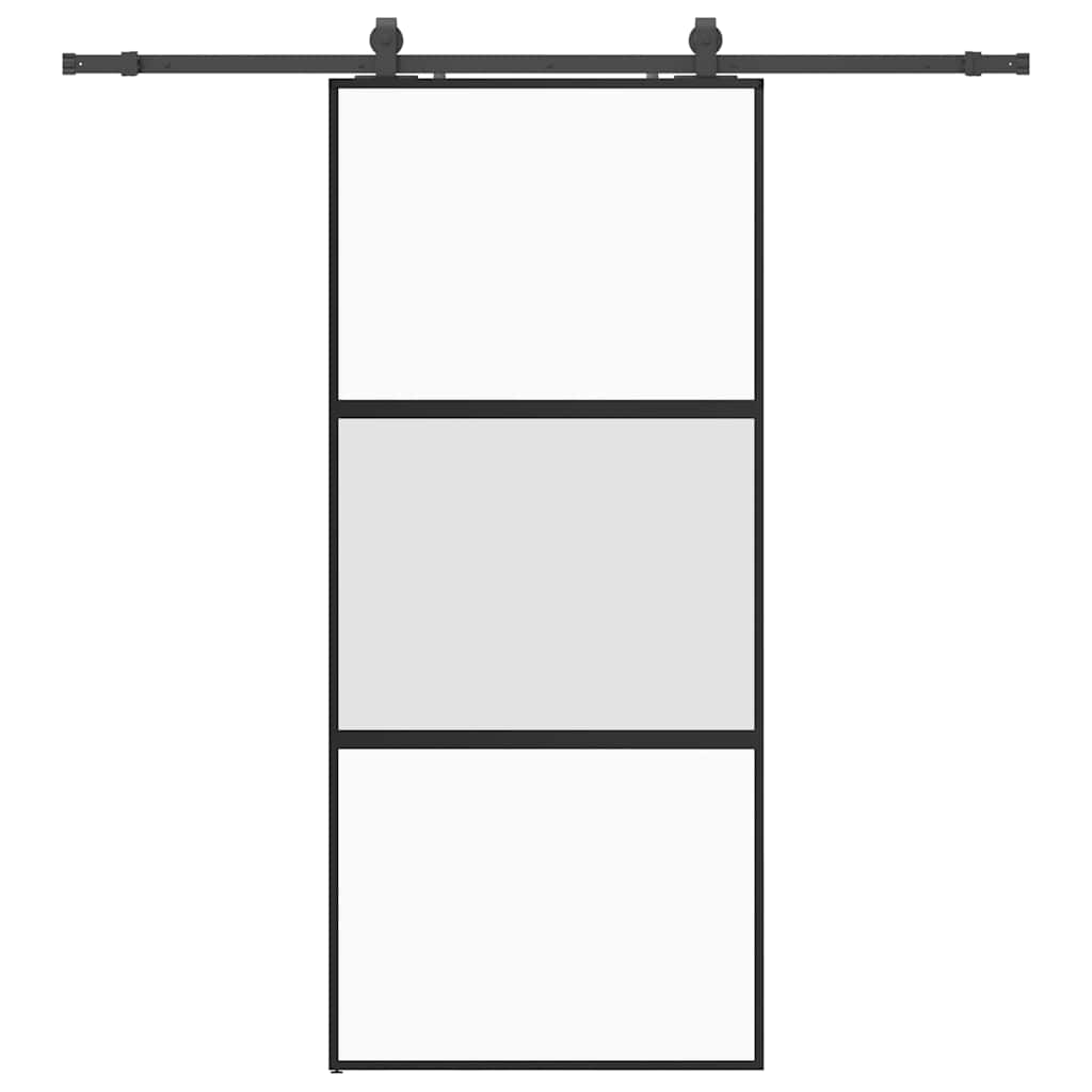 Sliding Door with Hardware Set Black 90x205 cm Tempered Glass