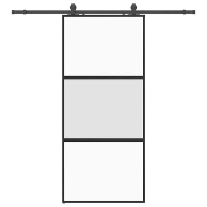 Sliding Door with Hardware Set Black 90x205 cm Tempered Glass