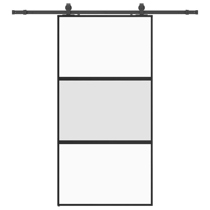 Sliding Door with Hardware Set Black 102.5x205 cm Tempered Glass