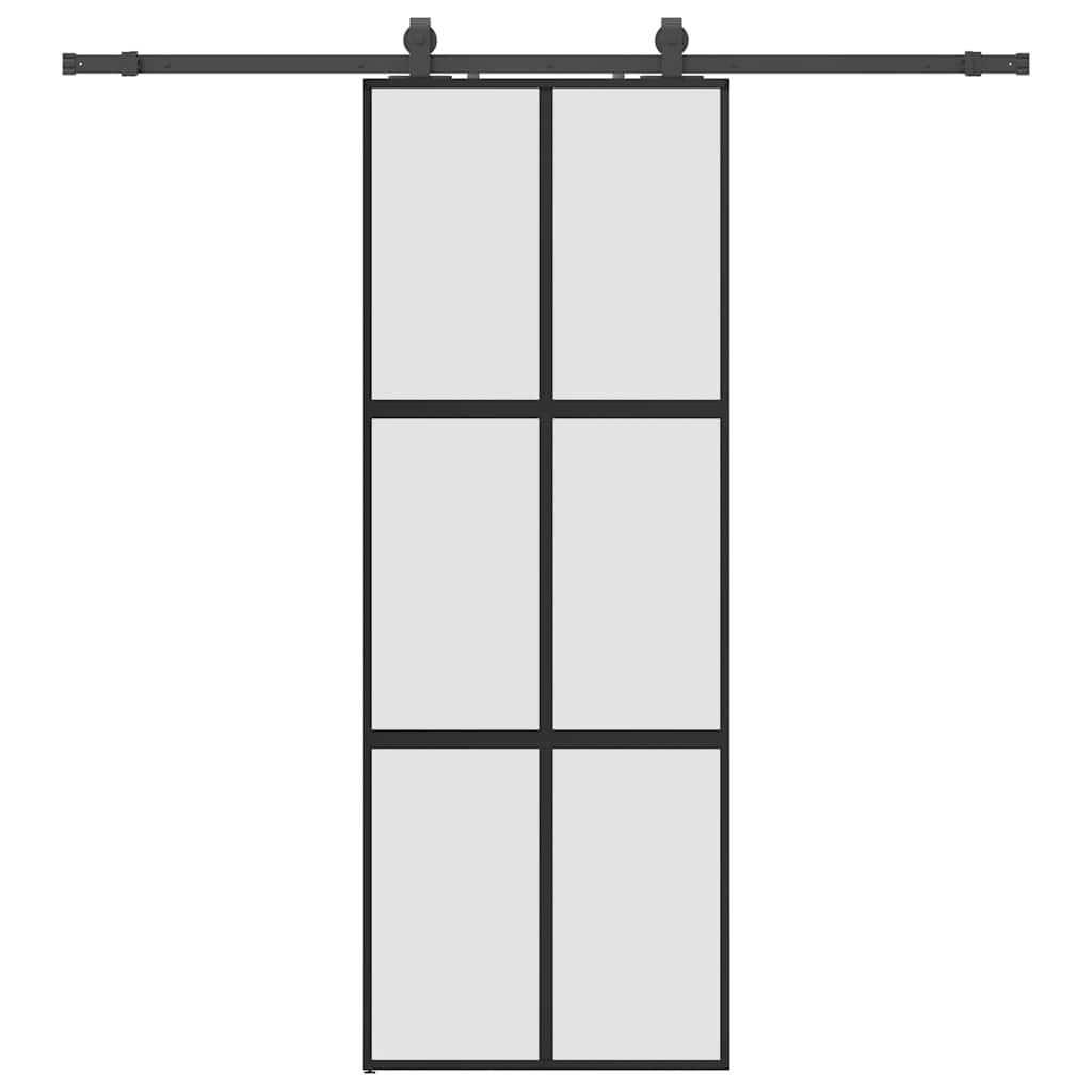 Sliding Door with Hardware Set Black 76x205 cm Tempered Glass
