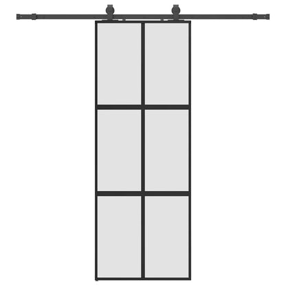 Sliding Door with Hardware Set Black 76x205 cm Tempered Glass