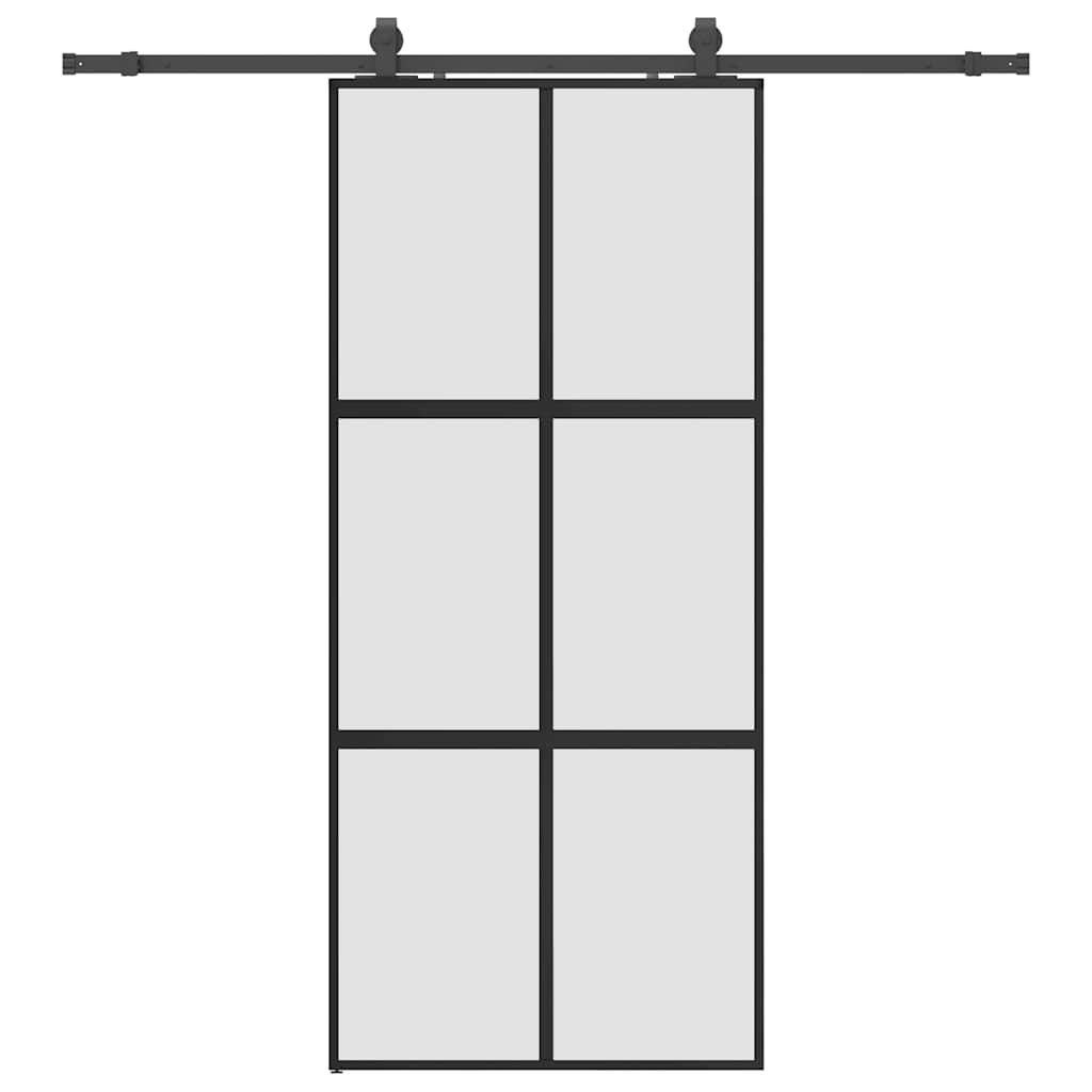 Sliding Door with Hardware Set Black 90x205 cm Tempered Glass