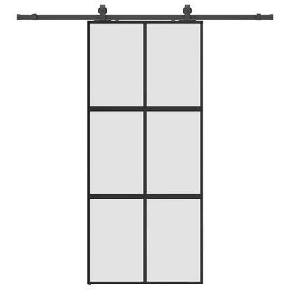 Sliding Door with Hardware Set Black 90x205 cm Tempered Glass