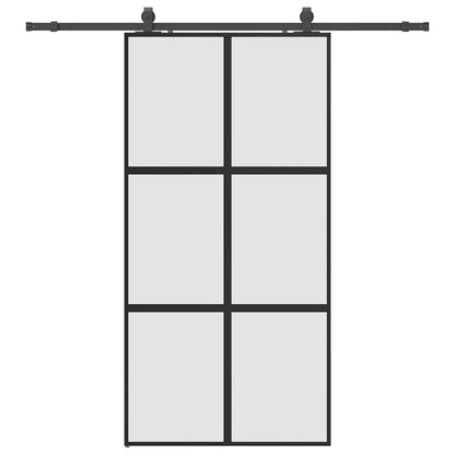 Sliding Door with Hardware Set Black 102.5x205 cm Tempered Glass