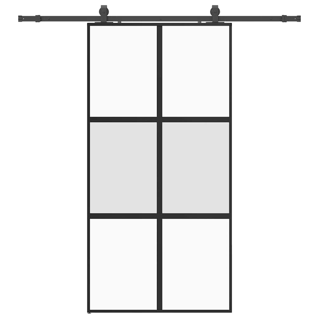 Sliding Door with Hardware Set Black 102.5x205 cm Tempered Glass