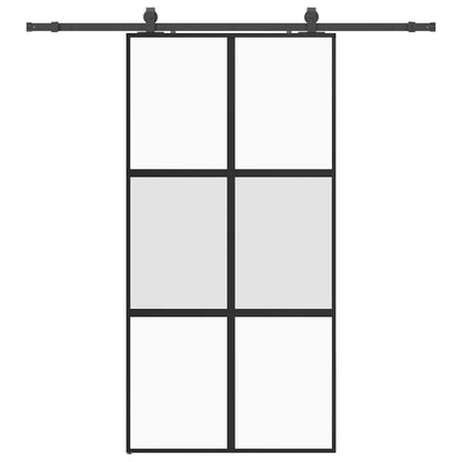 Sliding Door with Hardware Set Black 102.5x205 cm Tempered Glass