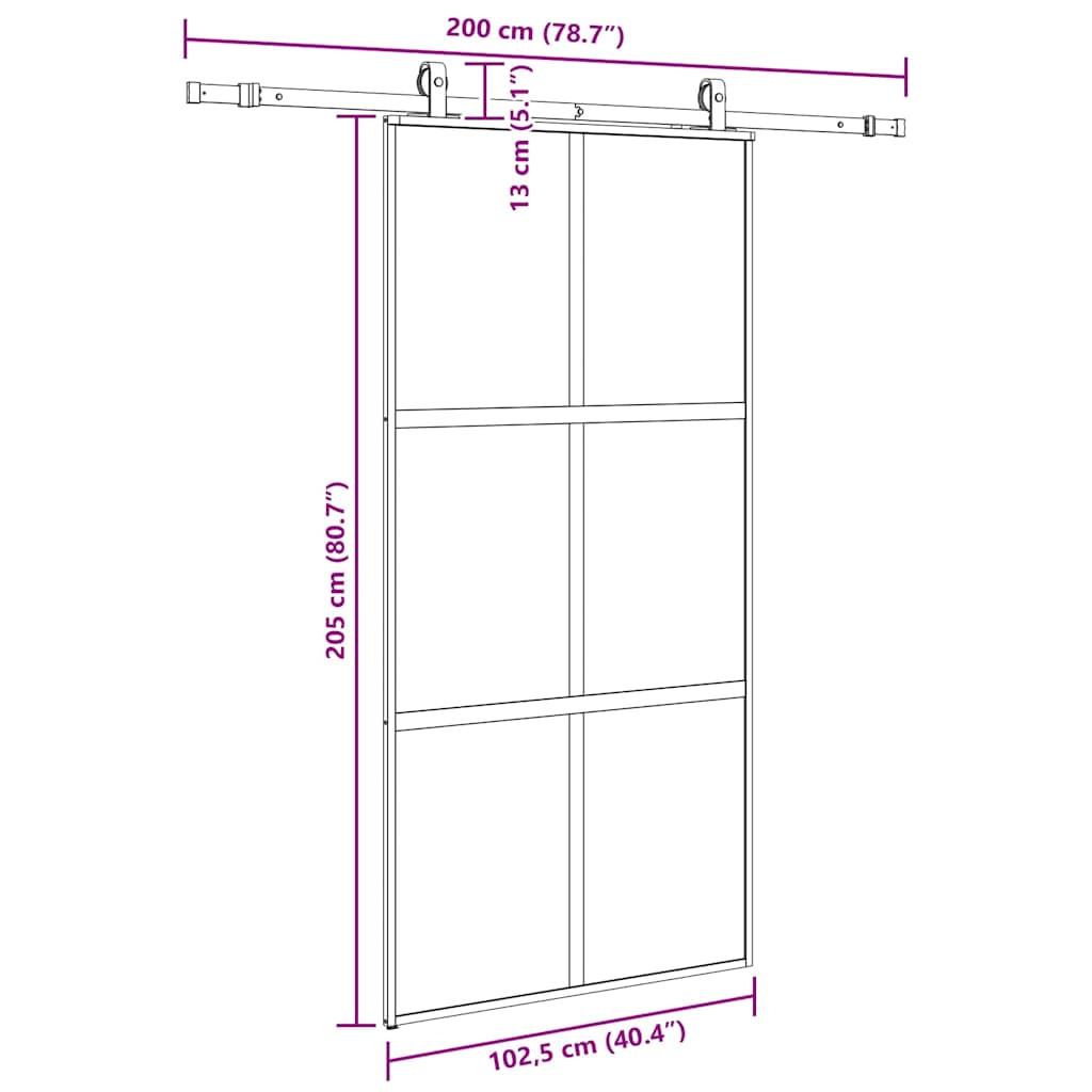Sliding Door with Hardware Set Black 102.5x205 cm Tempered Glass