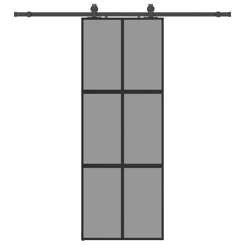 Sliding Door with Hardware Set Black 76x205 cm Tempered Glass