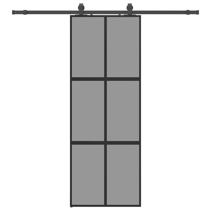 Sliding Door with Hardware Set Black 76x205 cm Tempered Glass