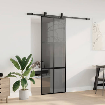 Sliding Door with Hardware Set Black 76x205 cm Tempered Glass