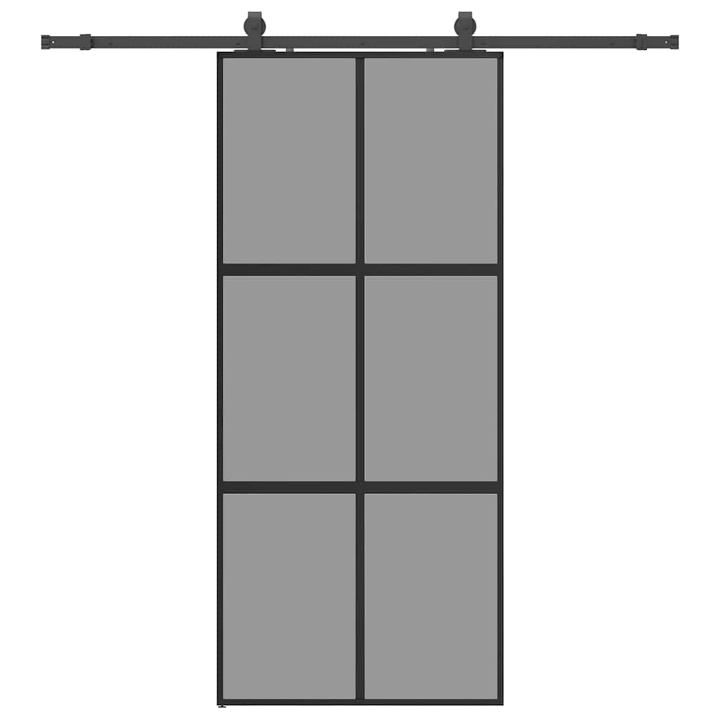 Sliding Door with Hardware Set Black 90x205 cm Tempered Glass