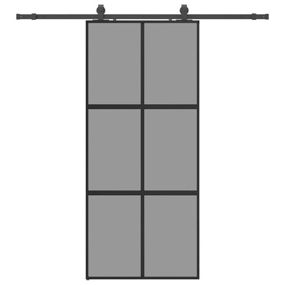 Sliding Door with Hardware Set Black 90x205 cm Tempered Glass