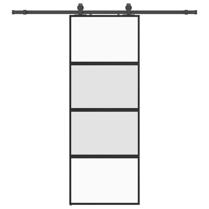 Sliding Door with Hardware Set Black 76x205 cm Tempered Glass