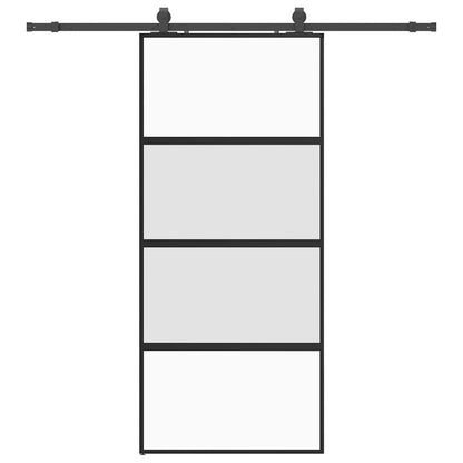 Sliding Door with Hardware Set Black 90x205 cm Tempered Glass
