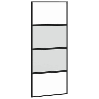 Sliding Door with Hardware Set Black 90x205 cm Tempered Glass